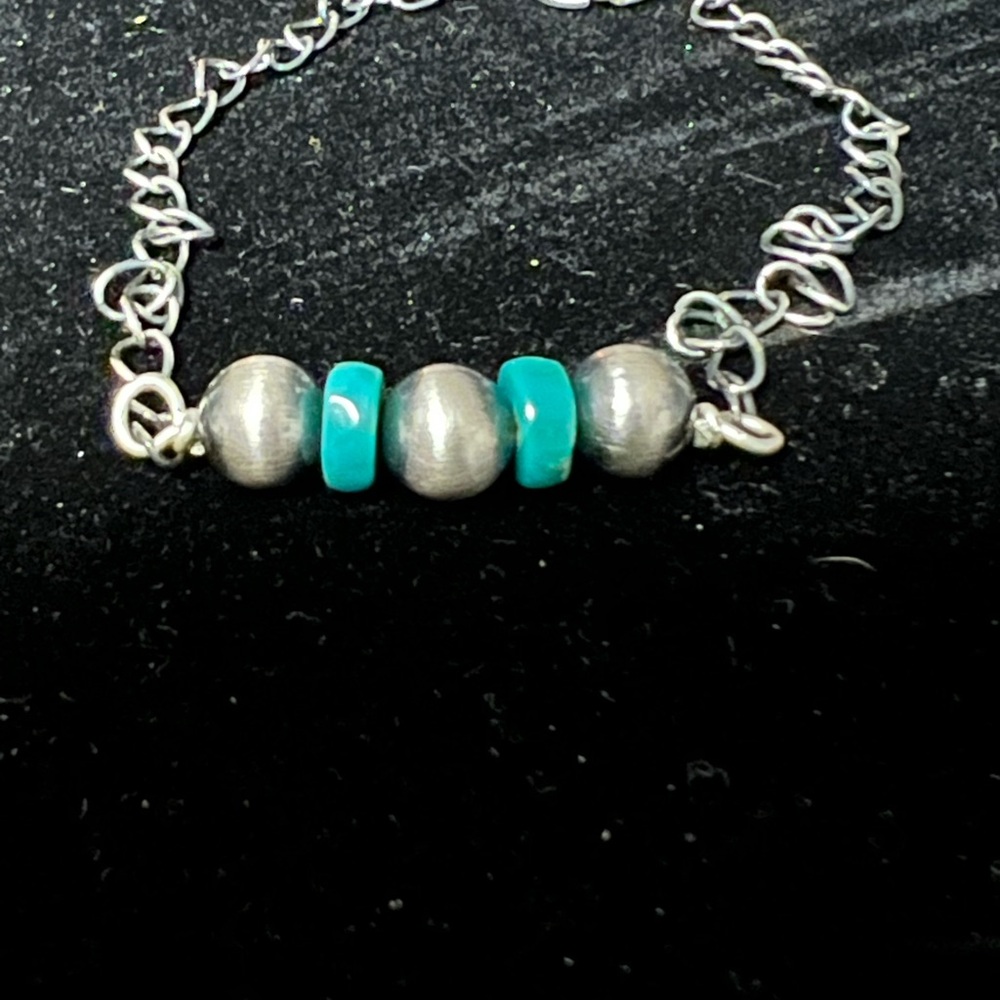 925 Silver Navajo Pearls and Turquoise Bracelet